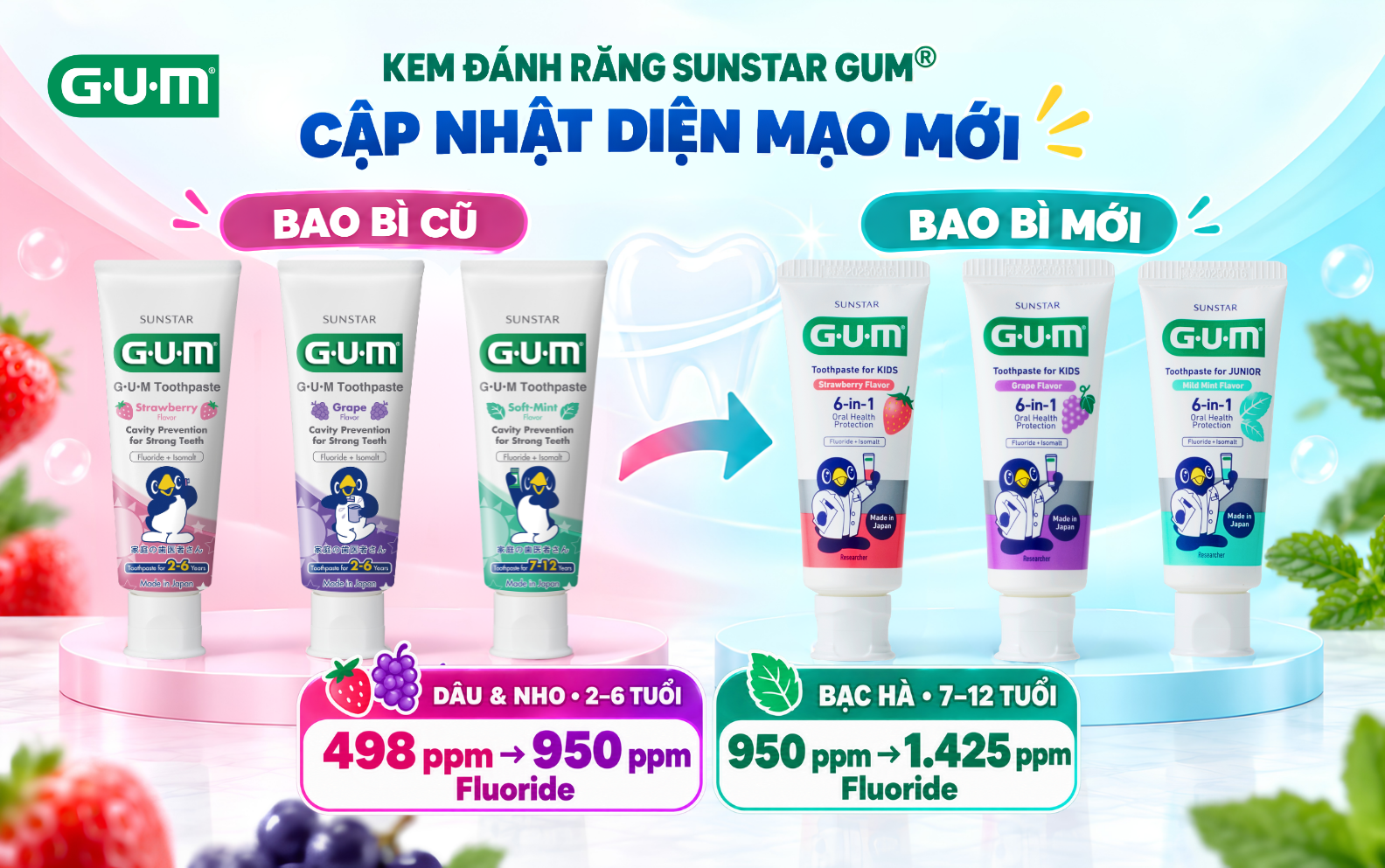 Cập nhật hàm lượng fluoride trong kem đánh răng SUNSTAR GUM Kids tại Việt Nam